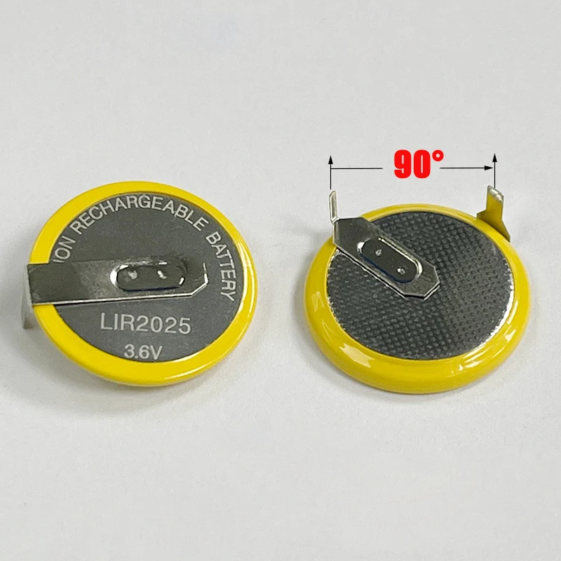 LIR2025 2025 Lithium Ion Battery 3.6V Rechargeable Batteries 90/180 Degrees Pins for Automobile Remote Control Key
