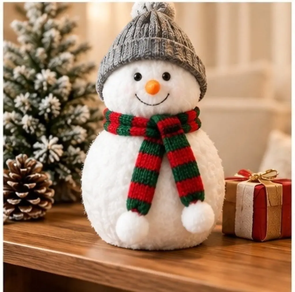 5 bufandas navideñas tejidas en miniatura, de 1x15 cm, en color rojo y verde, con motivos decorativos de botellas y pequeños muñecos de nieve, ideales para el cuello, para usar en casa o en fiestas.