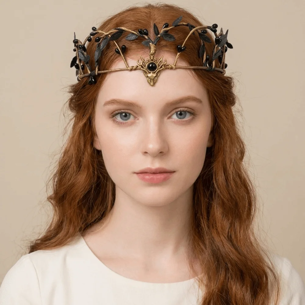 Photoshoot Flower Vine Elven Crown Fantasy Rhinestone Decorated Elf Tiara Diadem Head Band Fairy Headpiece Gothic Style