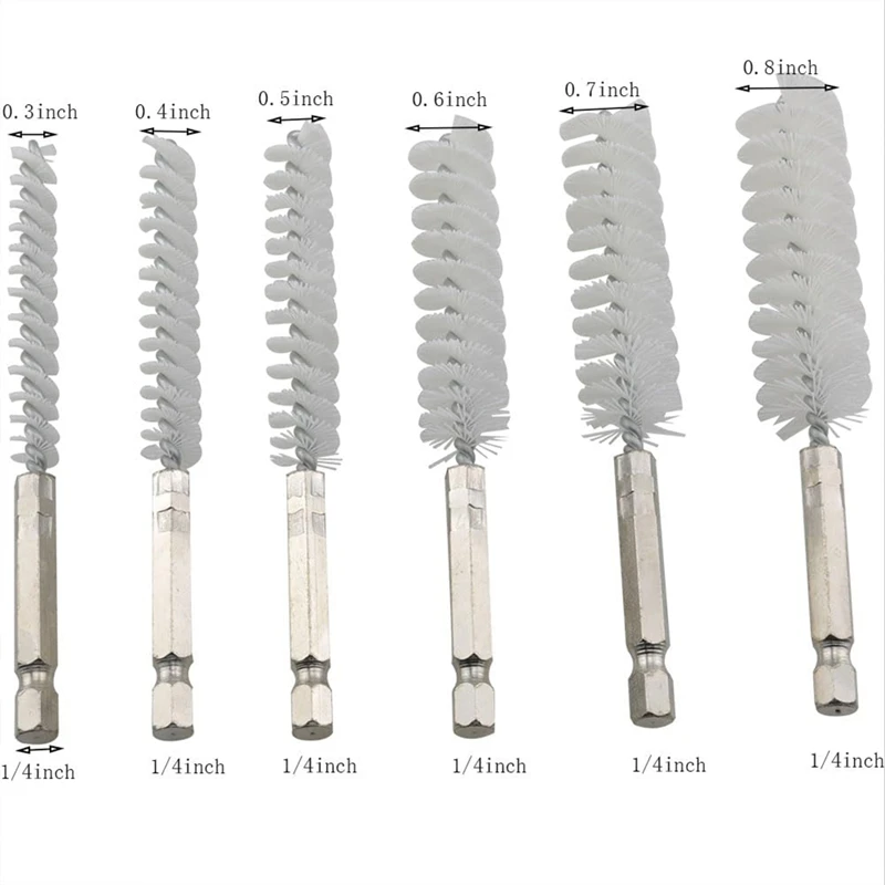 AC88 6PCS Nylon Wire Brushes for Drill, 8-19mm Pipe Brush Set, 1/4