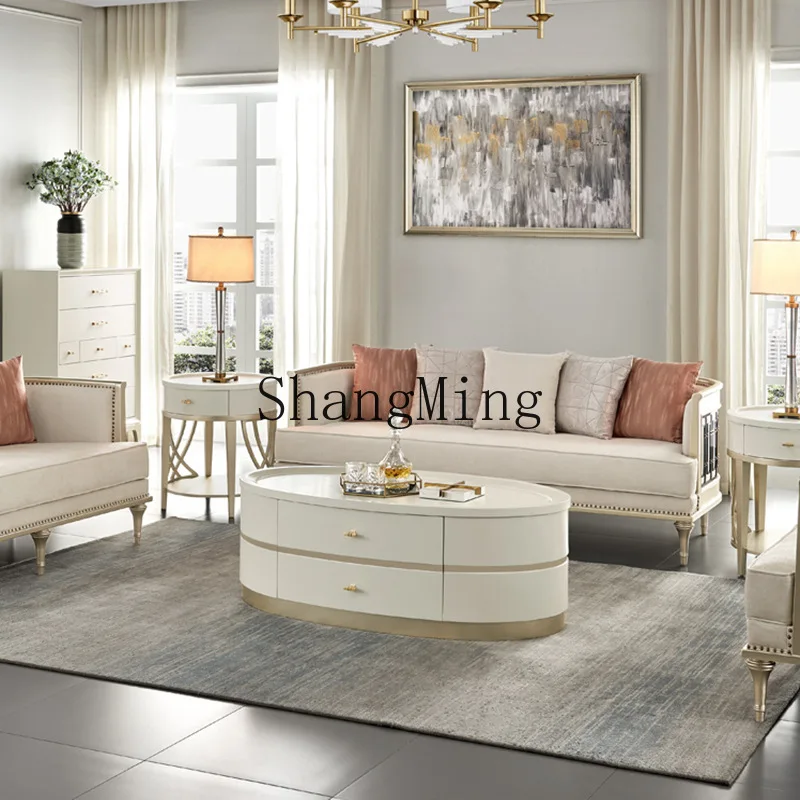 

Кофейный столик из массива дерева в стиле CL light luxury, тумба под телевизор, современная простая мебель для гостиной, комплект мебели, овальный чайный столик цвета шампань-золото.