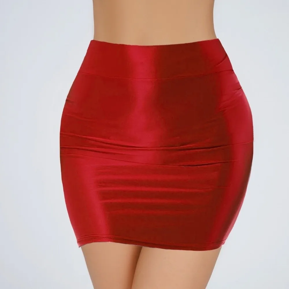 

НОВИНКА: Мини-юбка из глянцевого атласа однотонного цвета, с высокой талией, облегающая, эластичная, моделирующая фигуру, блестящая, для клуба