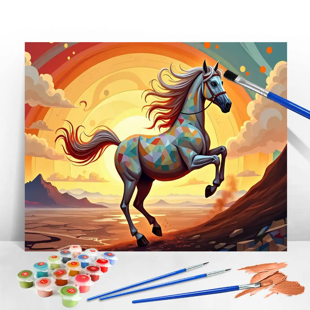 AZQSD Acrylic Paint By Numbers Horse Animal Coloring Drawn Picture On Canvas Sunset Handpainted Home Decoration