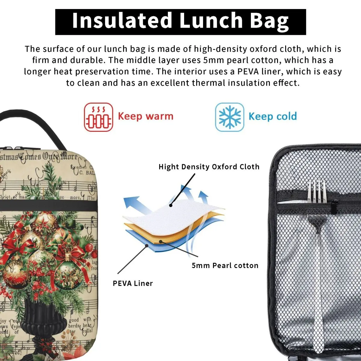 عيد الميلاد كسارة البندق حقيبة الغداء للطباعة صندوق الغداء عادية في الهواء الطلق نزهة حقيبة للحفاظ على البرودة المحمولة معزول أكسفورد أكياس الغداء الحرارية