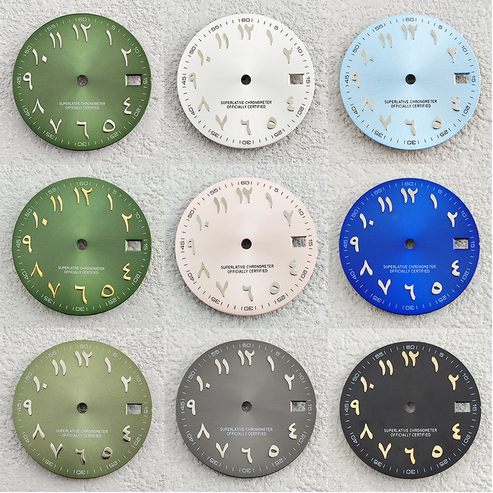 

NH35 dial 28.5mm Pink Arab dial no luminous dial Silver stainless steel convex Arabic dial Watch accessories