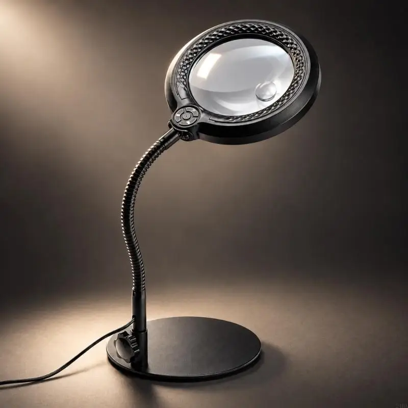 Desktop Lamp with Main and Detail Viewing Areas, Flexible Neck, and LED Light for Reading and Crafts