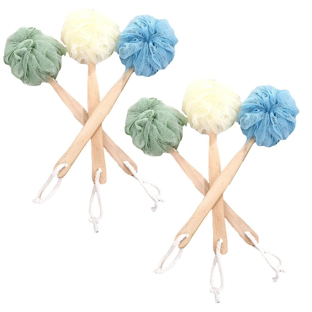 

3 Pcs Bath Ball Towel Long Handle Shower Back Scrubber Soft Bristle Bath Brushes Portable Delicate Skin Body Washer