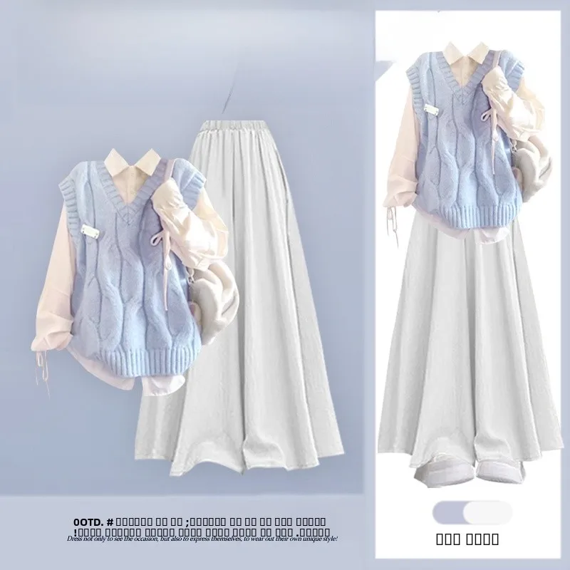 

Женский вязаный жилет Fall Dopane College Sle, комплект из футболки Long Sve V-Ne, повседневный ансамбль Faion для взрослых