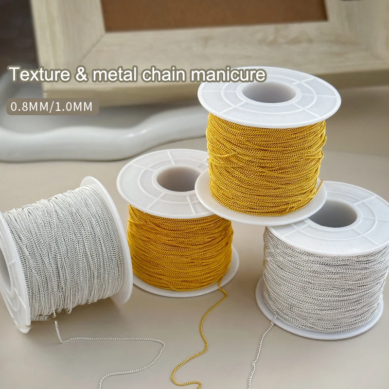 

95m/Roll Glitter 0.8mm-1mm Nail Chain Charm Claw Chain 3d Gold Silver Diamond Metal Parts Nail For Nail Chain Can Be Cut