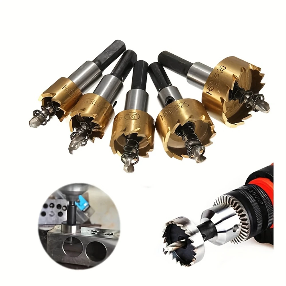 JENTORIX 5pcs 16-30mm High-Speed-Steel Hole Opener,Hole Saw Kit With Wrench,Drill Bit Set,for Metal Steel Aluminum Plastic&Wood