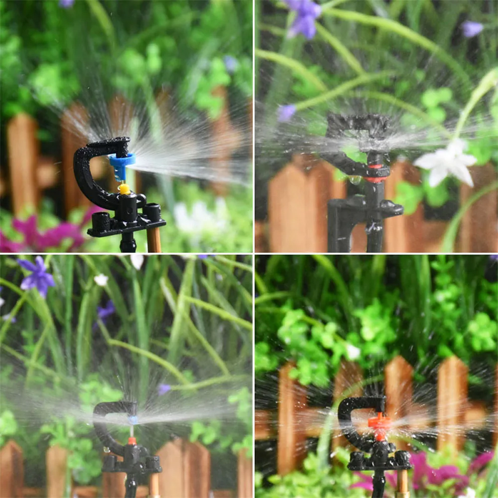 20pcs 180 360 Degree Rotating Micro Sprinkler G-Type Refraction Nozzle Threaded Barb Hanging Nozzle  For Garden Irrigation