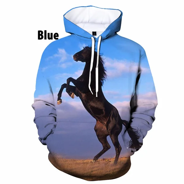 Unisex Horse 3D Printed Hoodies Men and Women Casual Sweaters Pullover Cartoon Long Sleeve Loose Hooded Sweatshirts