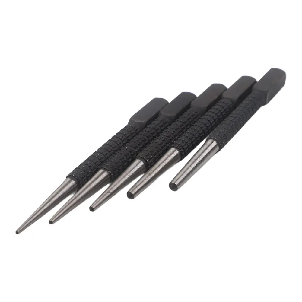 5pc Nail Punch Set Knurled Body Square Punch Alloy Steel Center Punch Metal Wood Marking Drilling Tool Breaker Puncher Hand Tool