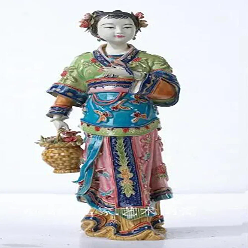 Hongyun Dangtou classic lady Shiwan doll ceramic gift model room Chinese decoration teahouse club girl Beauty figure Sculpture