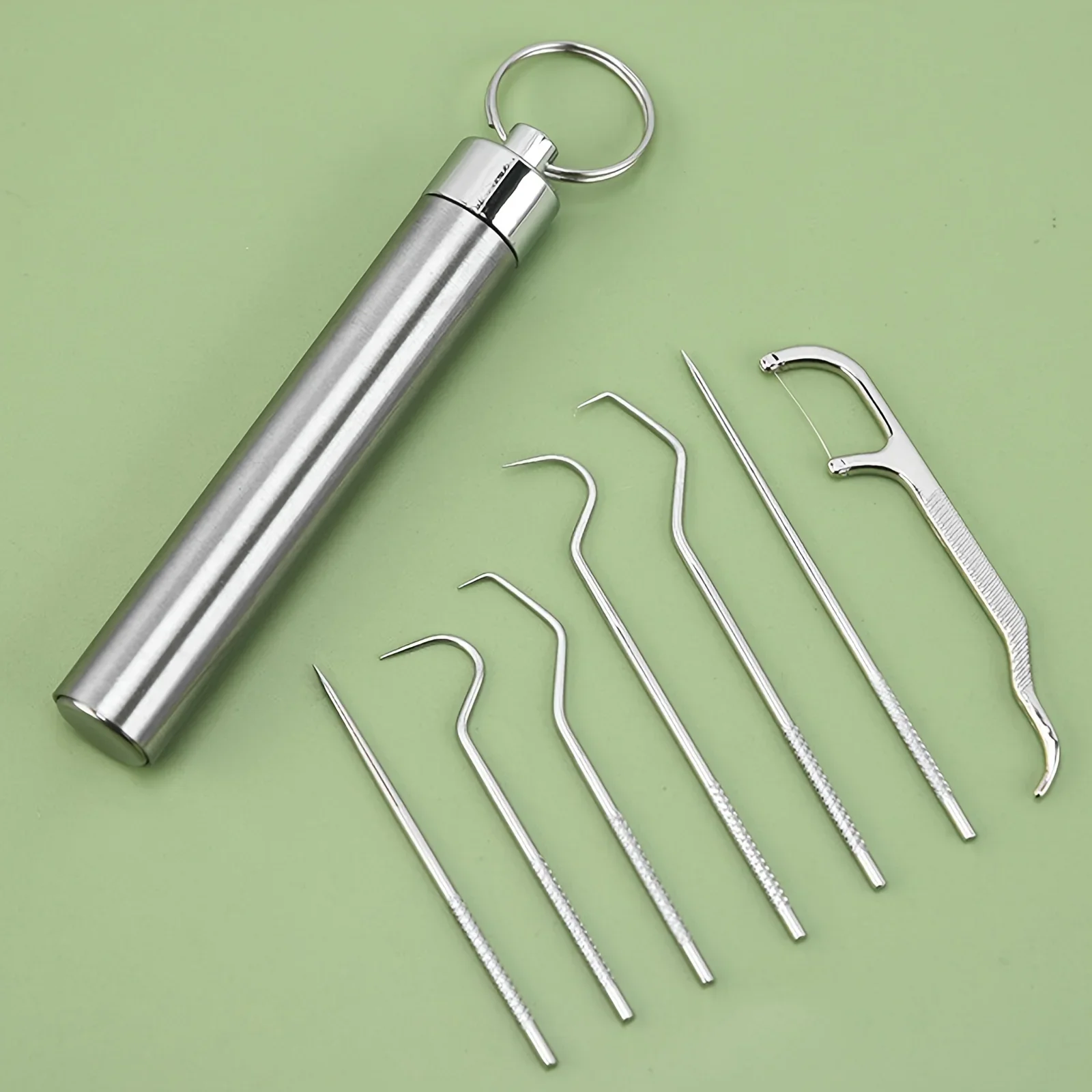 

Stainless Steel Toothpicks Pocket Set, Portable Floss Pick Reusable Metal Toothpicks Tooth Cleaning Kit With Keychain Holder