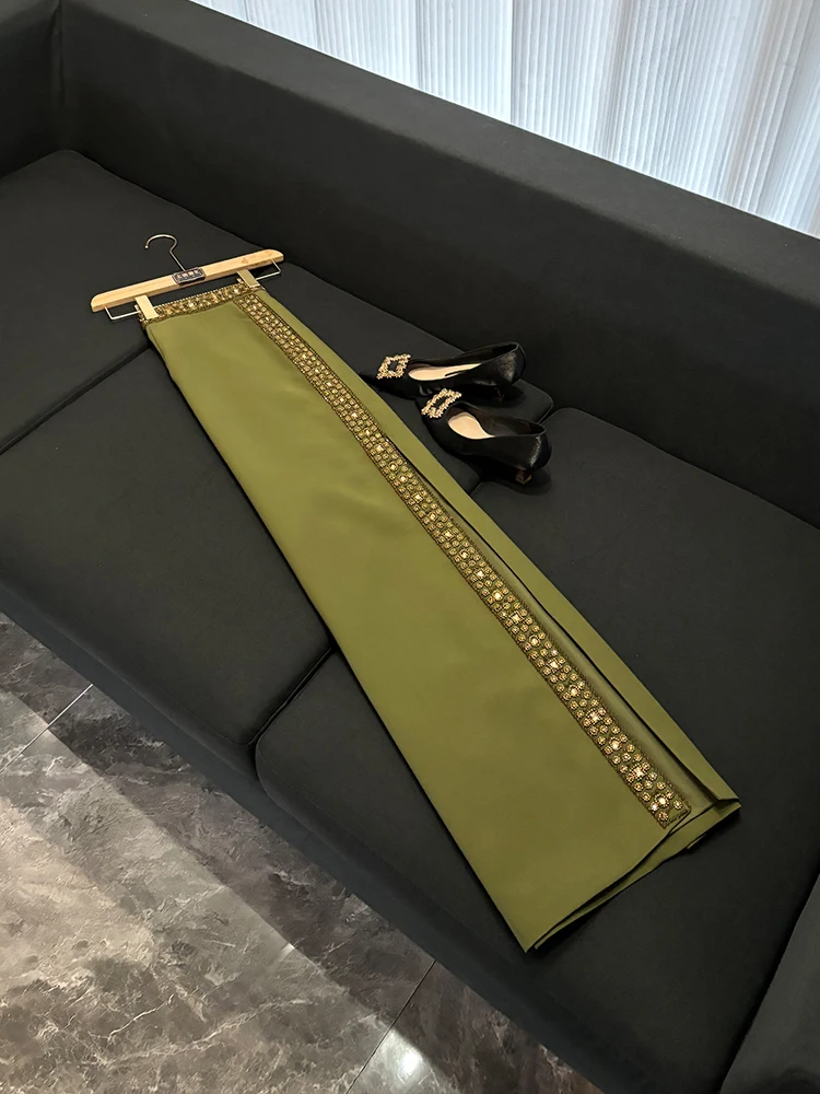 エレ ダイヤモンド装飾ベストトップとロングスリットスカートのツーピースセット（女性用）通勤ファッション中国製