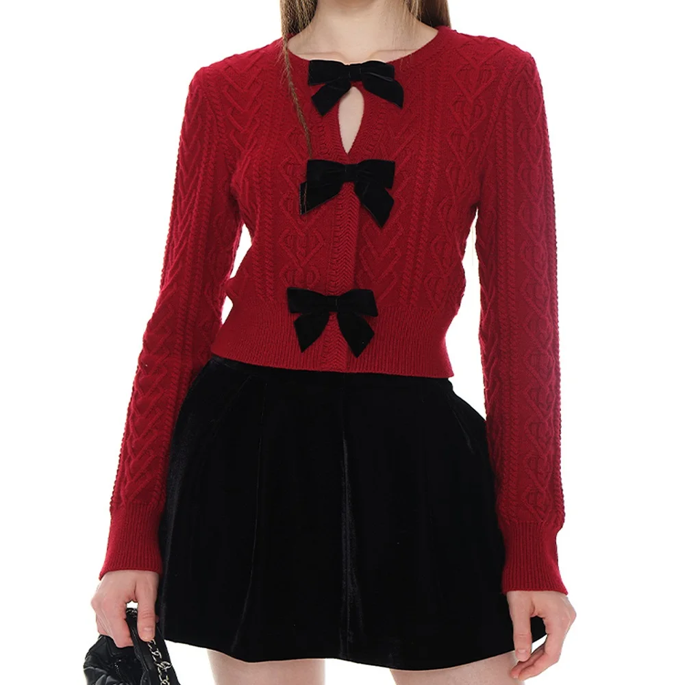 

2025 женская зимняя одежда, рождественский свитер с бантом, жаккардовый узор, женский пуловер Y2K, новый высококачественный бюстгальтер-рубашка для вечеринок
