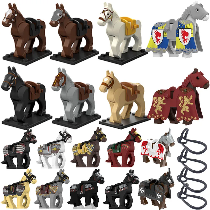 Military Building Blocks Solider Knights Figures Gifts Equipments Accessories Mount Medieval Ancient Warhorse Saddle Horse Rope