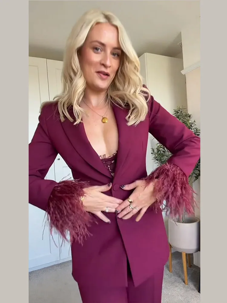 

2026 весенняя женская одежда, пиджак, брюки, костюм, пальто на пуговицах с лацканами, прямые широкие брюки, женский комплект