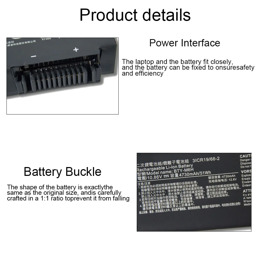 BTY-M6H Laptop Battery For MSI GE62 GE72 GP62 GP72 GL62 GL72 GE62VR GE72VR GP62VR GL62VR PE60 PE70 CX62 MS-16J1 MS-16J2 MS-1792