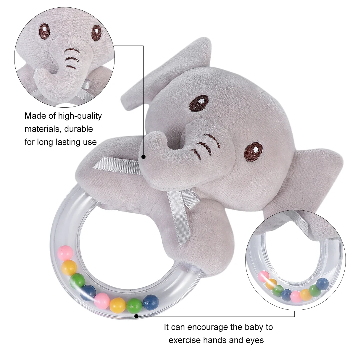 Anillo de mano sensorial de felpa para bebés, juguetes de agarre de animales de peluche, agarre de campana