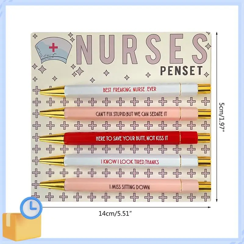 Popular 5 PCS Nurses Pen With Mood Word Multifunctional Portable Funny Nurses Ballpoint Pen Set As Shown Plastic