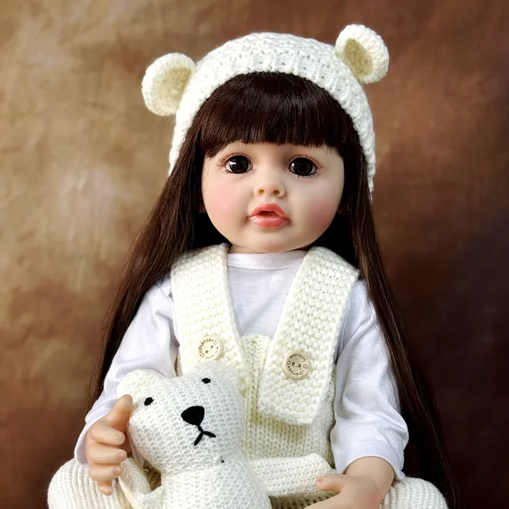 1 Piece Lifelike 55cm Realistic Doll Full Vinyl Long Hair Princess Reborn Dolls Girl Dress Up Game Toy Christmas Gift