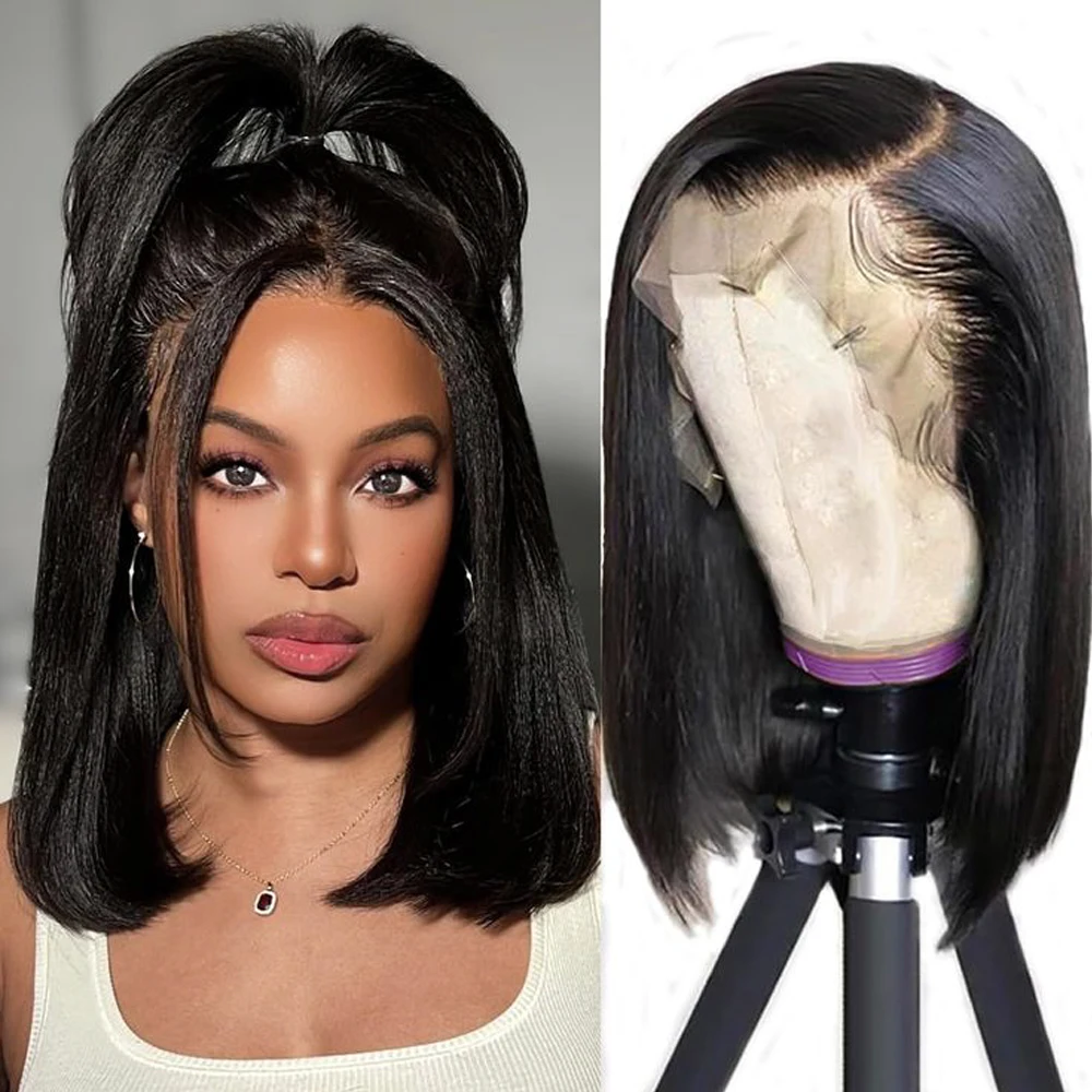 Wig Bob rambut manusia 13x4 Wig tanpa lem rambut manusia pra pencabutan Wig Frontal ketebalan 180% Wig pendek lurus untuk wanita