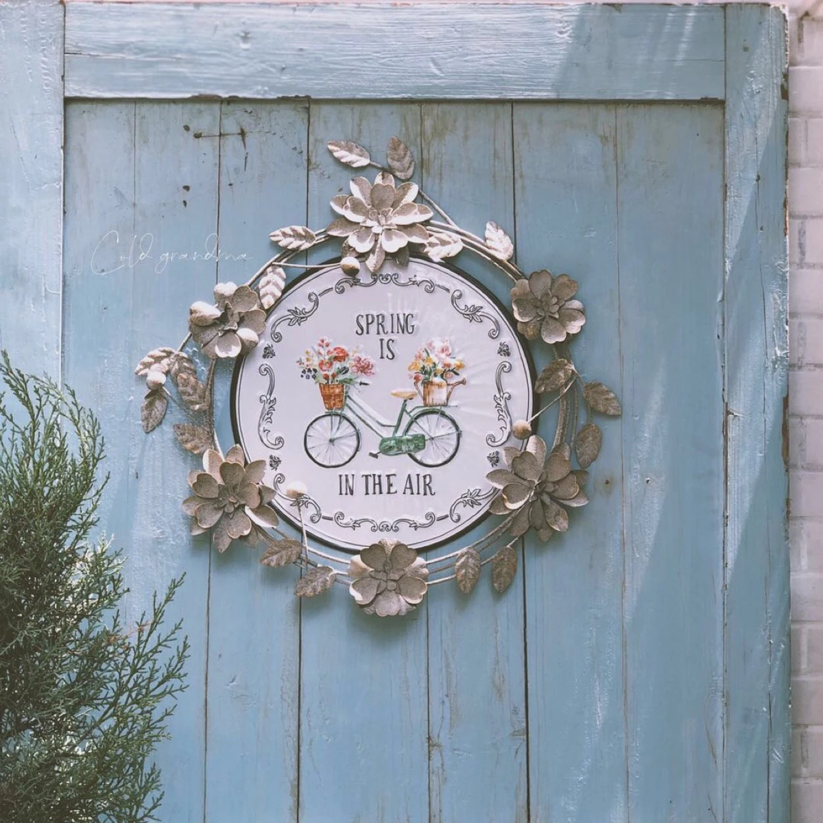 

Комбинированный венок из кованого железа, декоративные настенные украшения, ретро садовый настенный подвесной велосипед, круглый кулон, украшение на стену