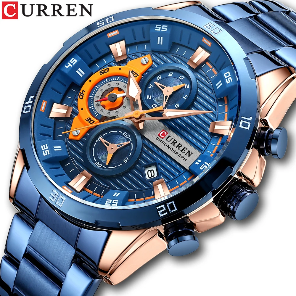 CURREN Men's Watch Sport Quartz Watch Luxury Stainless Steel Clock With Luminous Chronograph Wristwatches  Relogio Masculino