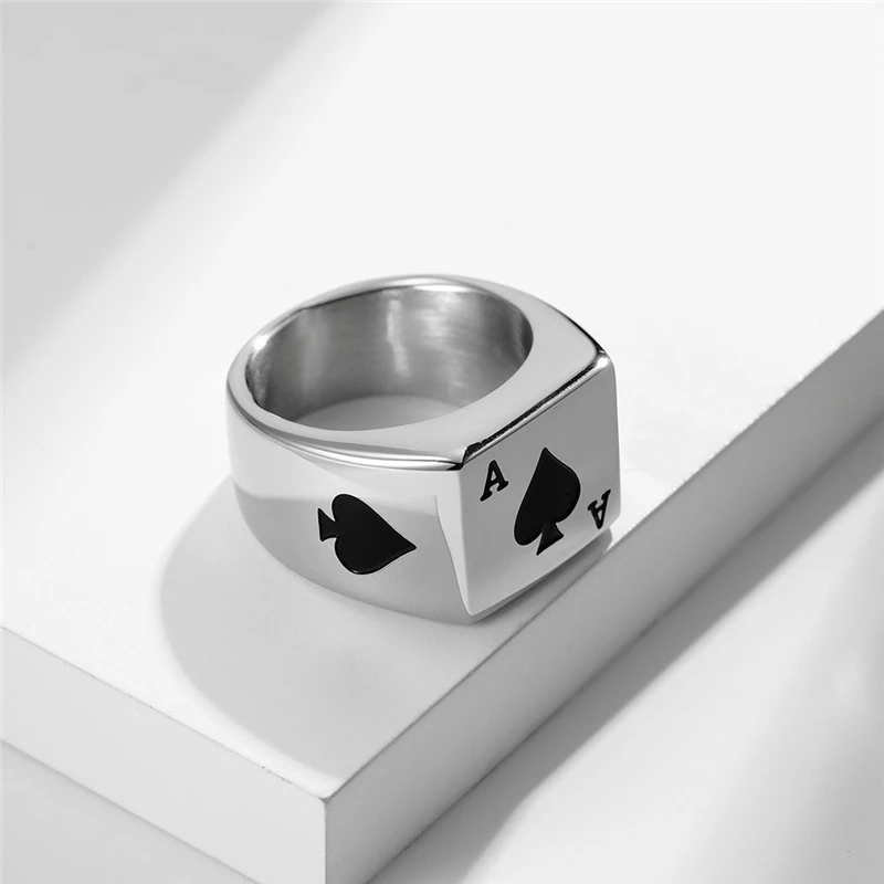 Titanium Retro Good Luck Poker High Quelity Fine Stainless Steel Male Female Ring Polished No Fading JZ541