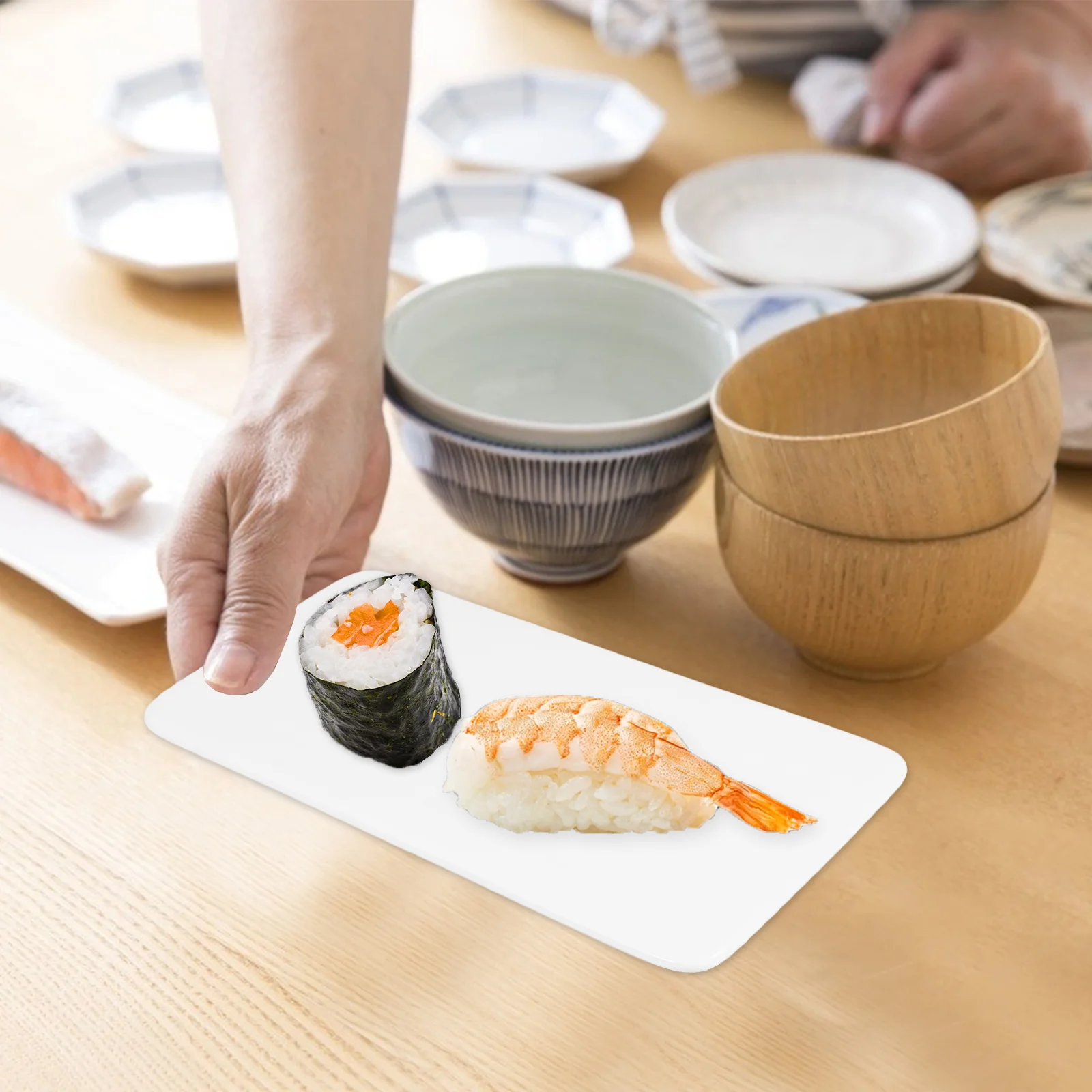 

1Pcs Premium Ceramic Rectangular Western Food Tray Sturdy Serving Plate for Sushi Dessert Fruit Salad for Restaurant Home