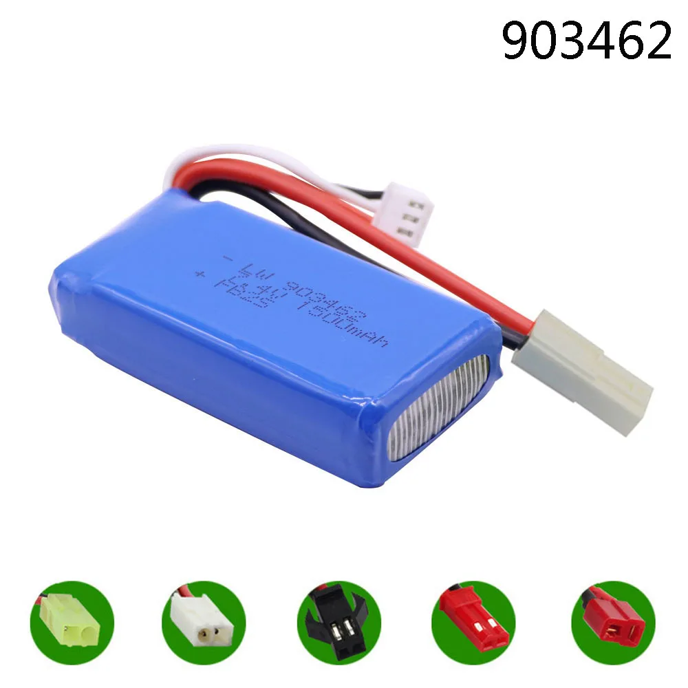 Battery For FT009 FX067C HQ955 948 K959 HJ817 816 RC speed boat spare parts 12428 car 7.4 V 1500 mah 903462 Battery EL/T/SM Plug