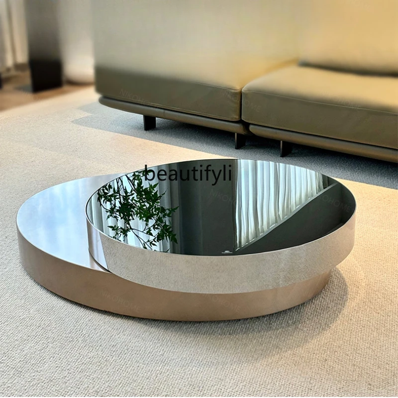 

Italian-Style Light Luxury Rotating Tea Table Combination Stainless Steel Glass Tea Table Living Room Home Oval