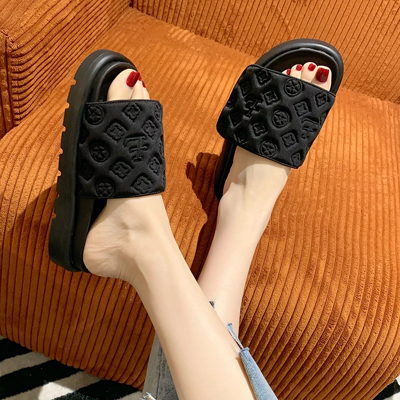 Women Magic Tape Flat Slippers 2023 Summer New Luxury Brand Platform Sandals Ladies Height Increase Flats Shoes zapatos de mujer