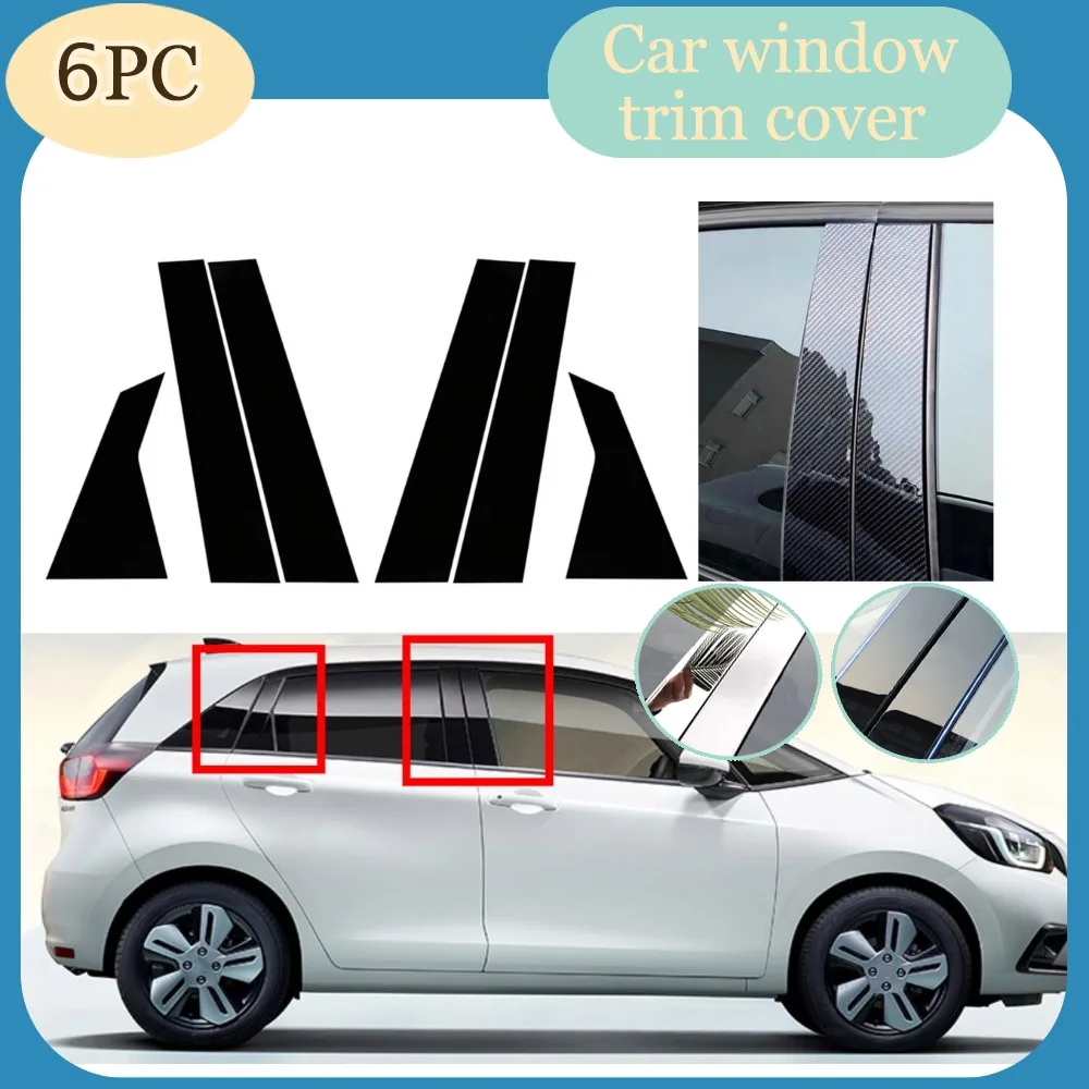 

6Pcs Glossy Black Pillar Post Silvery Carbon Fit For Honda Fit/Jazz 2021-2022 Window Door Side Column B C Stickers Cover Trim