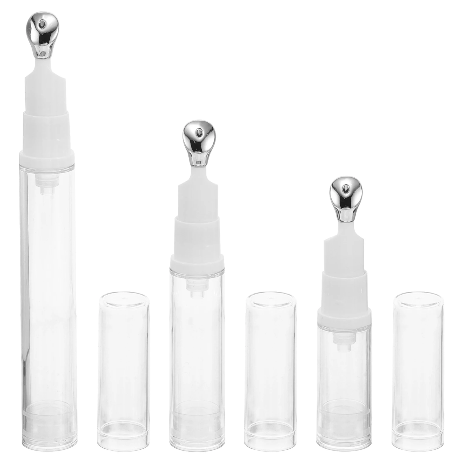 

3pcs Eye Cream Bottle Airless Pump Zinc Alloy Massage Head Travel Containers Sealed Transparent Vacuums Samples Foundation