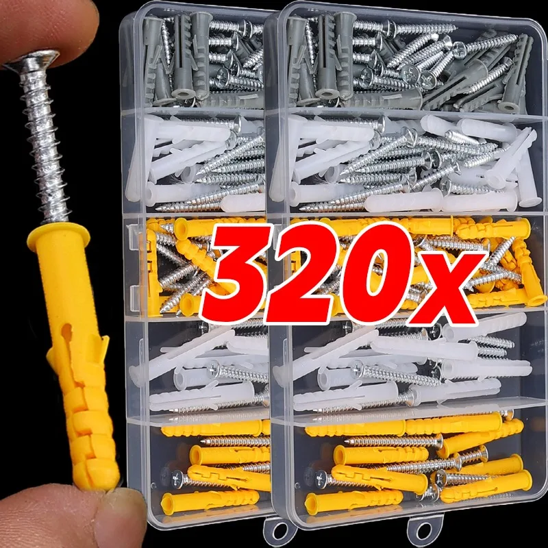 

160/320 шт. пластиковый корпус саморезы расширения анкеры для гипсокартона комплект винтов металлические винты винты с крестообразным наконечником крепеж для оборудования