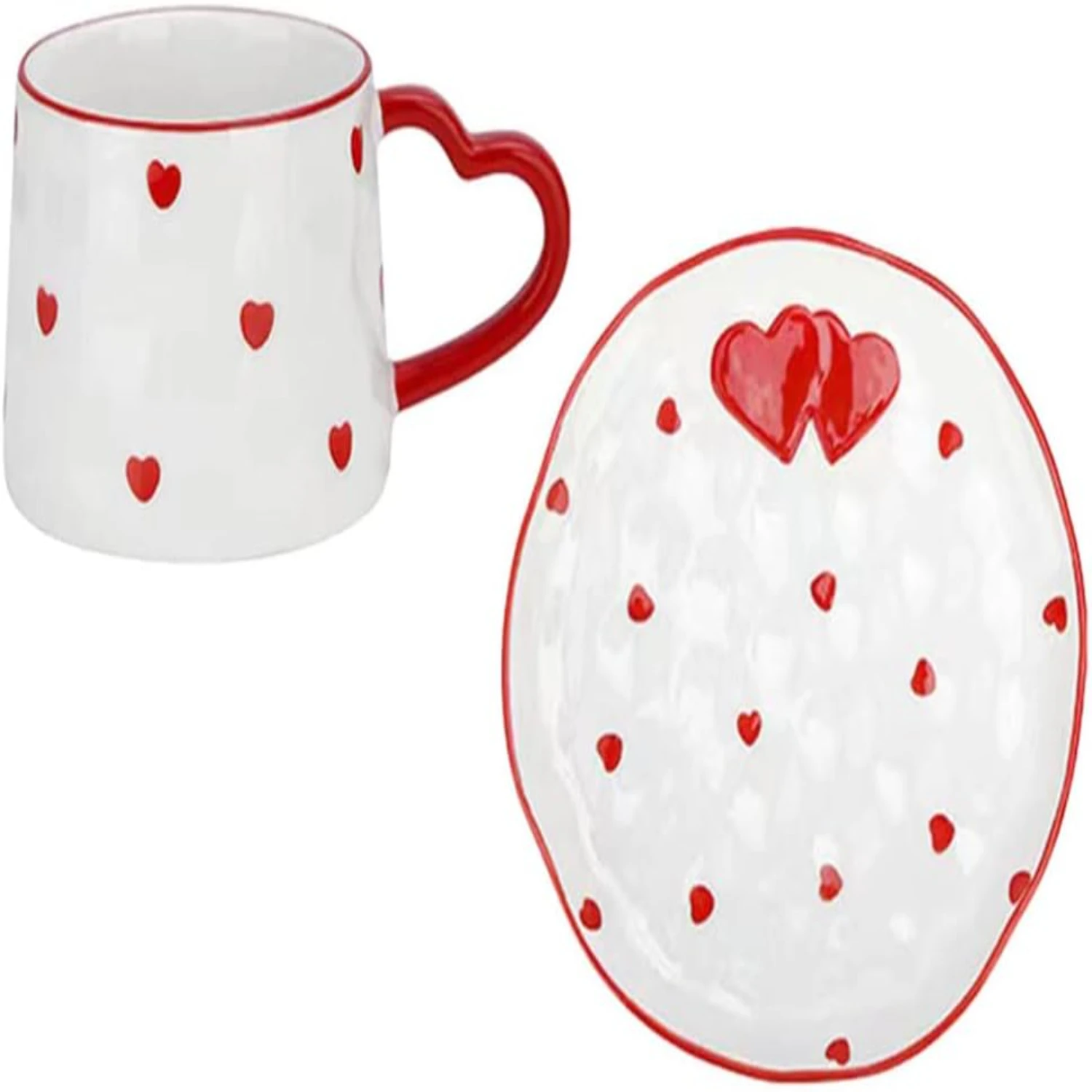 Valentines Day Love Heart Espresso Cups Set - Elegant Coffee Cup and Saucer with Matching Milk Mug and Tea Cup - Perfect Wedding