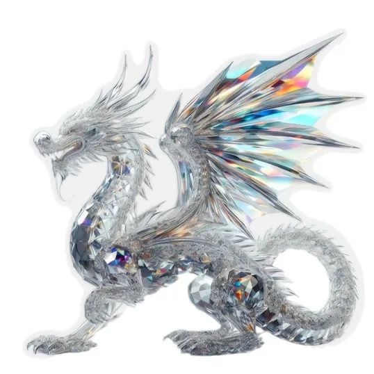 Acrylic White Crystal Dragon Statue 2D Flat Cool Figurine Home Office Cafe Room Studio Display Case Table Ornament Decor Gift view 3