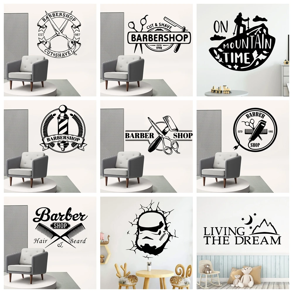 1 pc hairdressed haircut wallsticker Decal Removable Vinyl Mural Poster For barbershop Decoration Wall Art MURAL Drop Shipping