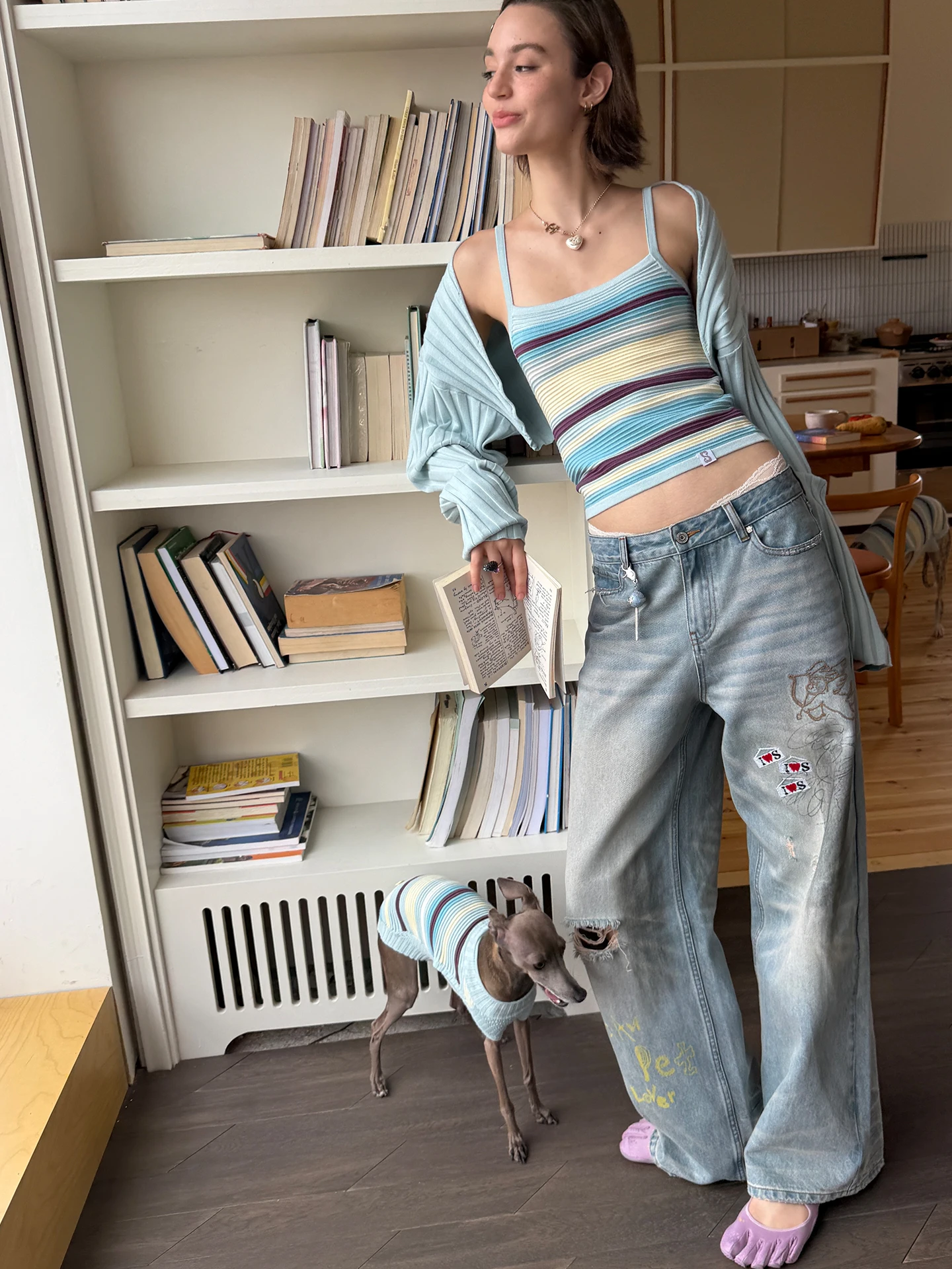 

Джинсы SANCCO Original Vintage с эффектом потертости, граффити и пэчворком, свободного прямого кроя, широкие брюки, женские, свободный крой, естественная талия