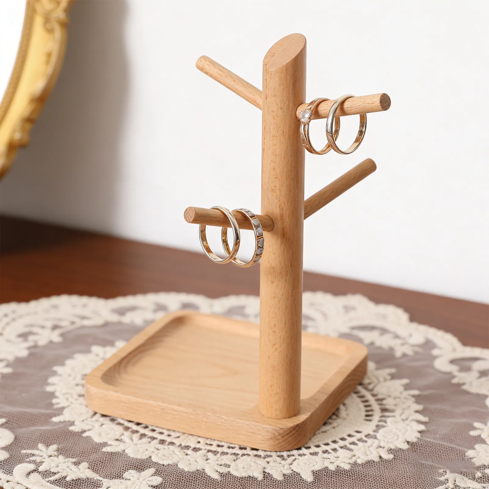 

Minimalist Wooden Jewelry Tree Stand Key Holder Tray for Necklaces Bracelets Rings Watches Phones Glasses Perfumes Entryway Side