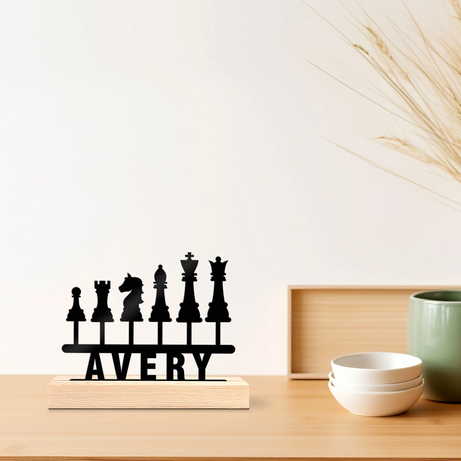 1pc Metal Ornaments with Customizable Names Custom Name Equipped with A Wooden Base Modern Rural Home Desktop Decorations