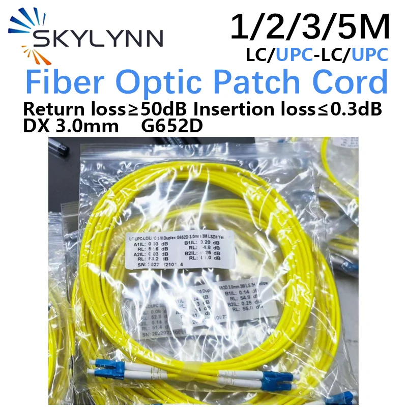 LC/UPC-LC/UPC Optical Fiber Patch Cord  DX 3.0mm Single Mode 9/125 G652D  Yellow LSZH Jacket 1M/2M/3M/5M Customizable