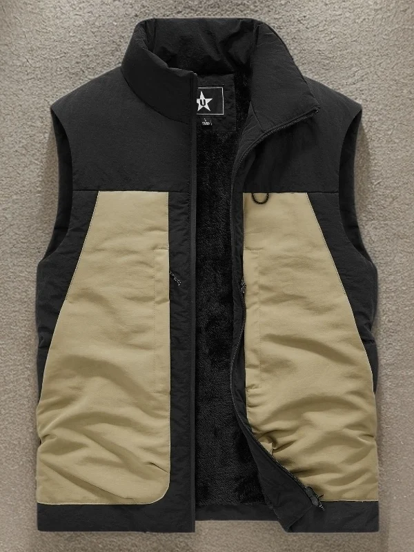 

2025 New Men's Fce Lined Thiened Vest Casual Windproof Autumn Winter Warm Windbreaker Large Size oulder Pad Jaet