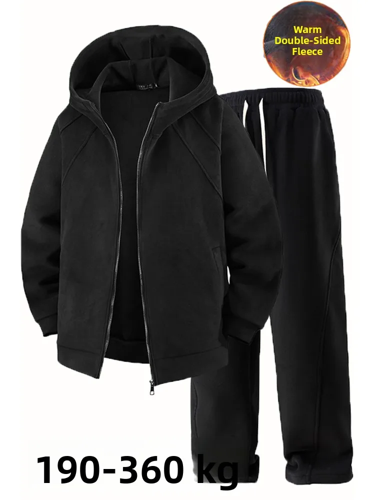 

Thiened Double-sided German Velvet Sports Set Men's Winter plus Size Warmth Outerwear Pants One Whole Set Casual Sportswear