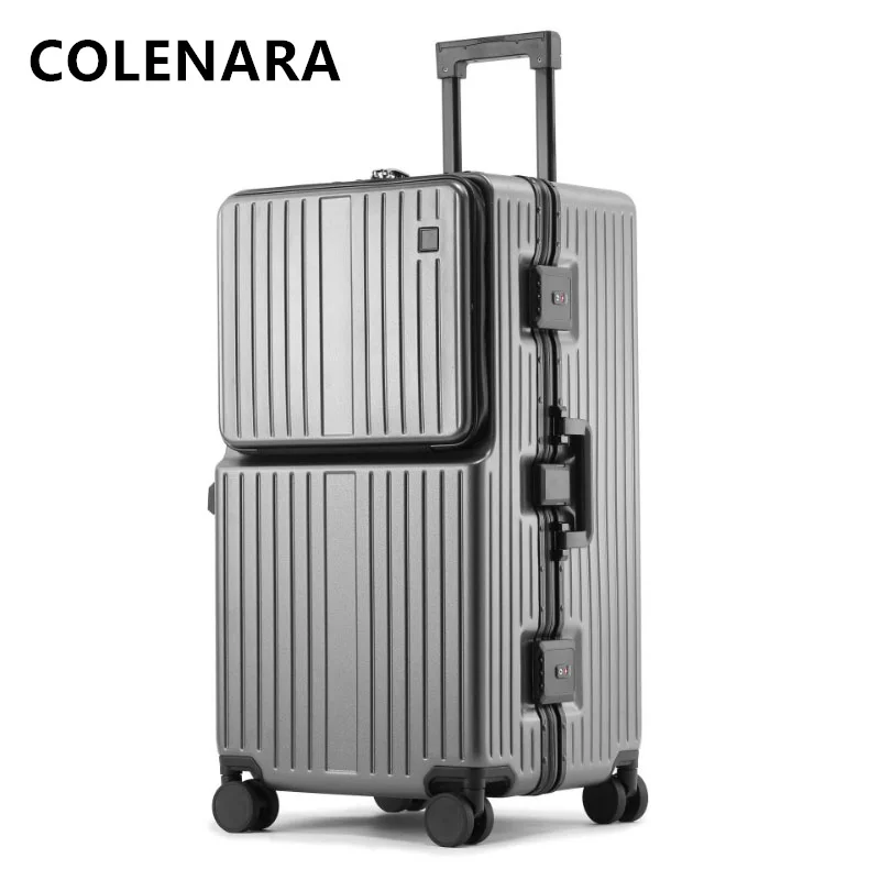 COLENARA-Multifuncional Alumínio Quadro Trolley Case, Mala De Viagem De Grande Capacidade, Bagagem De Abertura Frontal, 26 "28" 30"