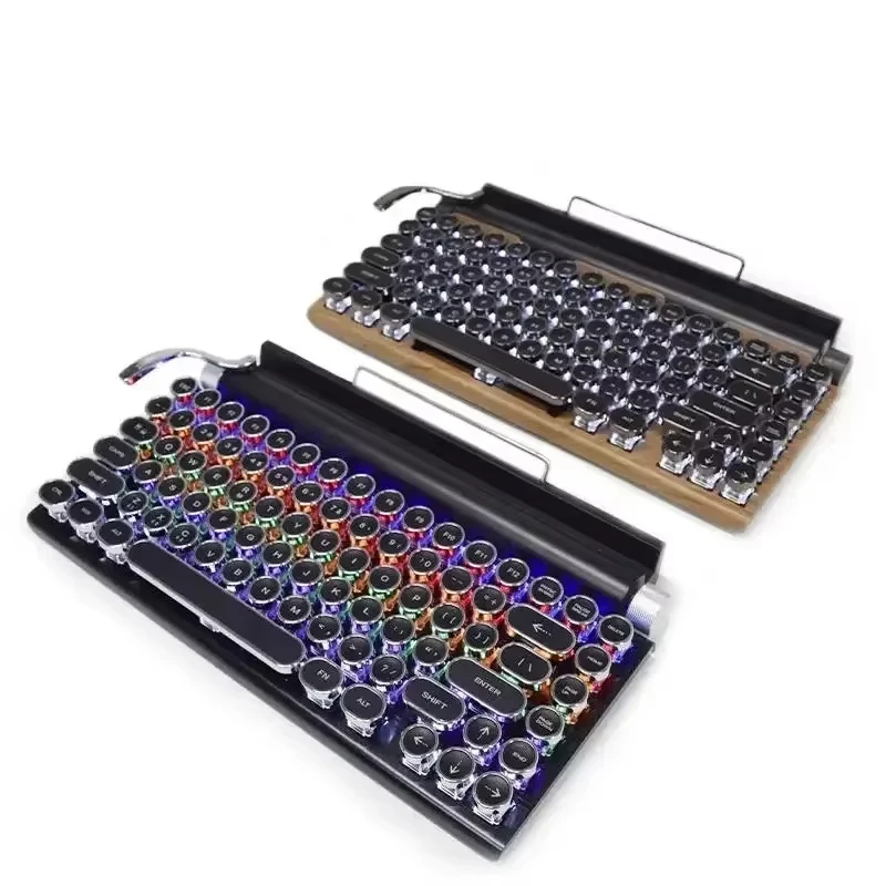 For TW1867 Retro Wireless Typewriter Mechanical Multi Devices Connection Classical, Punk Round Keys Keyboard for PC/Tablet/Phone