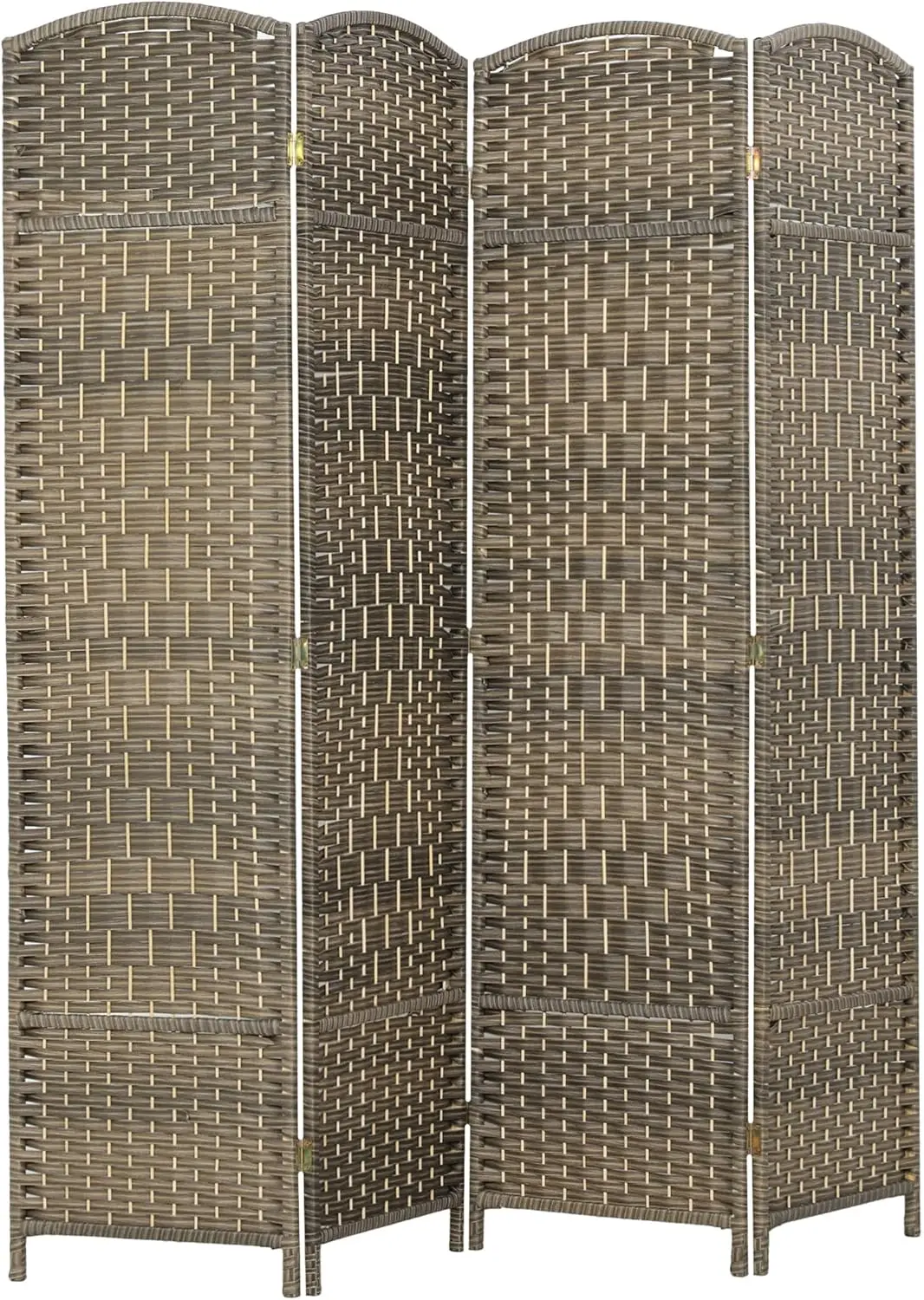 

4 Panel Folding Privacy Screen, Hand-Woven Freestanding Room Divider for Home Office and Bedroom, Dark Rustic Oak Finish